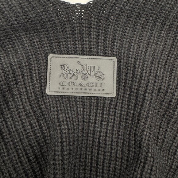 COACH rubber patch rib knit open front wool blend poncho ruana - Black - Picture 5 of 8